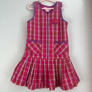 Gymboree Rainbow Tag Vintage Pink Plaid Dress Sleevless Zipper Size Large Girls